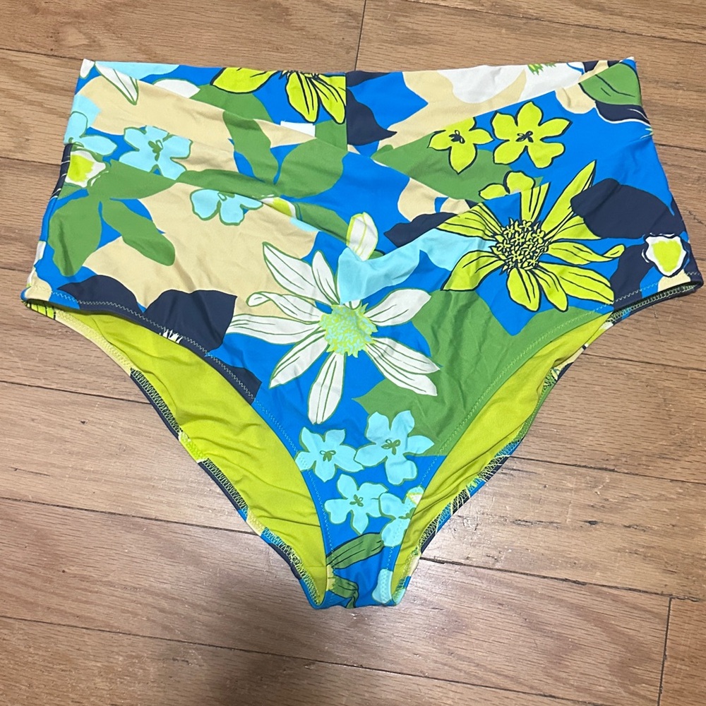 Aerie High-Waisted Full Coverage Bikini Bottoms - Blue and Green